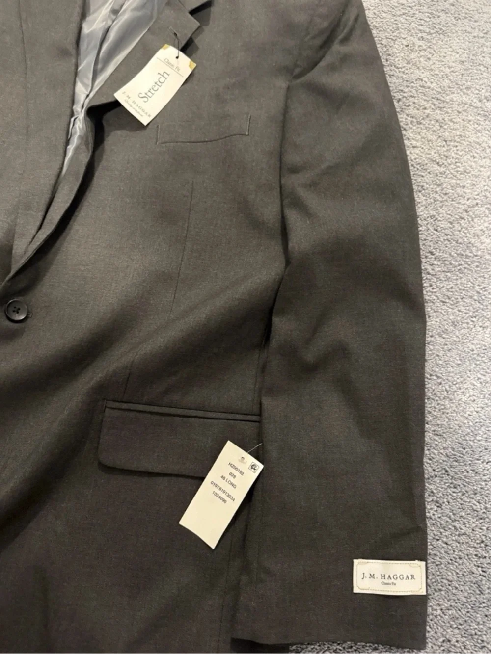NWT JM Haggar Suit Jacket Mens Size 48L Dark Gray Premium Stretch Classic Fit